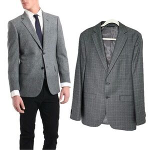 Simon Spurr Valdez Wool Cashmere Gray Plaid Long Sleeve Blazer 40R